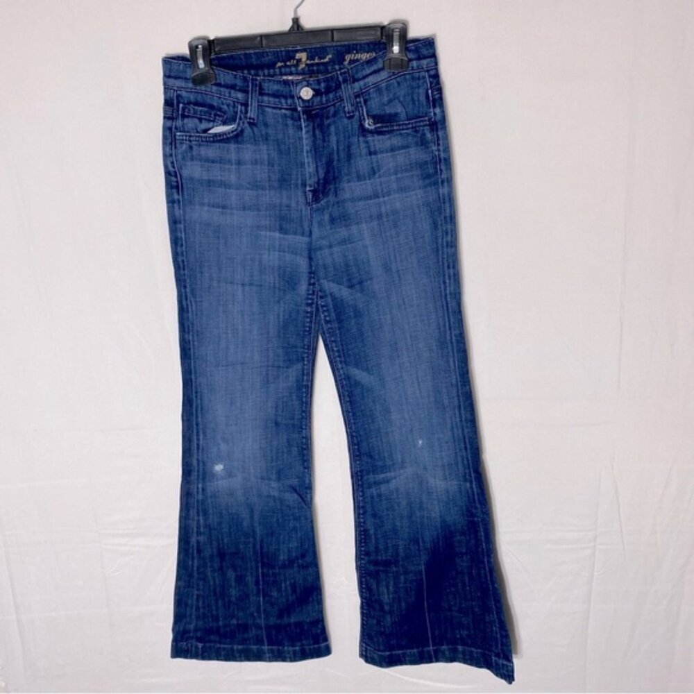 7 For All Mankind Ginger Blue Med Wash Mid Rise Wide Leg Flare Leg Jeans 27